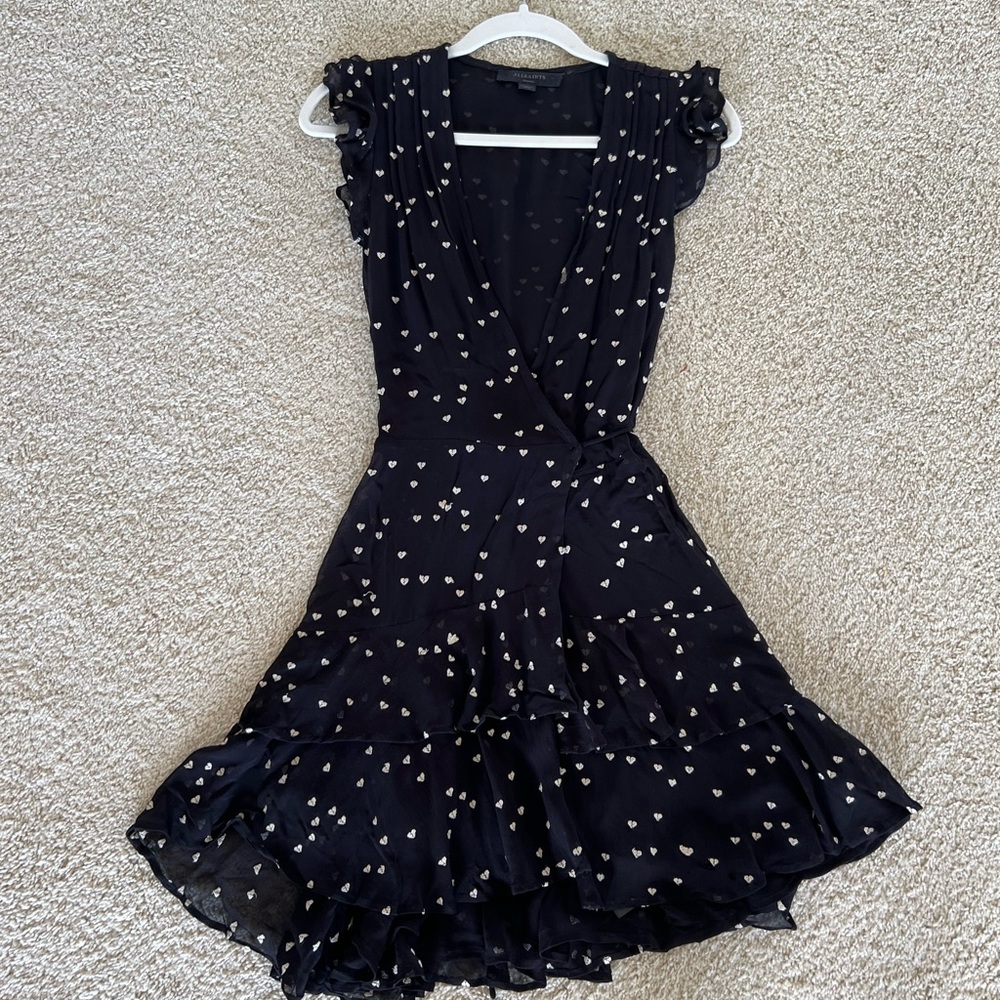 All Saints black and Gold Ruffled Tiered Mini Dress